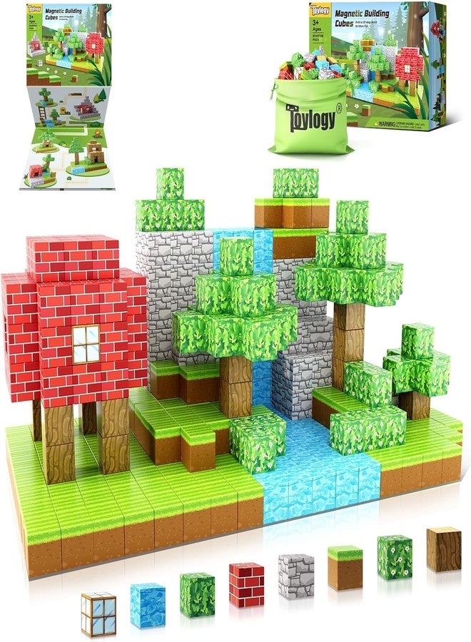 Toylogy مكعبات مغناطيسية - ابنِ عالمك المغناطيسي، ألعاب حرفية مغناطيسية للأولاد والبنات من عمر 3-4 و4-5 و6-8 سنوات، ألعاب حسية تعليمية للأطفال الصغار، هدايا للأطفال من عمر 3 سنوات فما فوق، 48 قطعة من مكعبات البناء مقاس 1 بوصة - Image 1